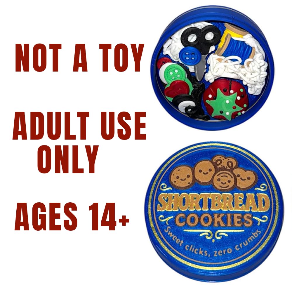 NOT A Toy – Shortbread Cookie Tin–Style Adult Desk Fidget (Blue), Decorative Stress-Relief Clicker, Ages 14+ / Accessoire Sensoriel de Bureau Décoratif - Tactile Desk Accessory - Sensory Desk Object