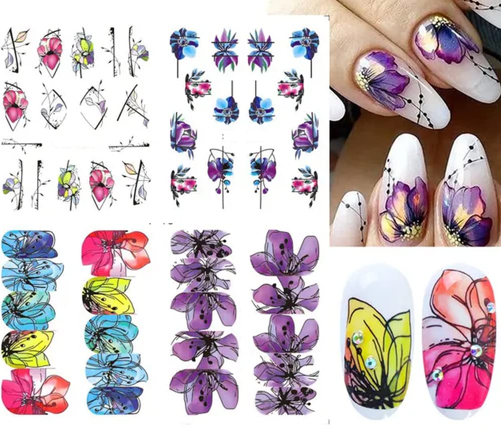 Summer Flower Water Nail Decals for Nail Art - Full Wraps Purple Iris - Abstract Floral Nail Art