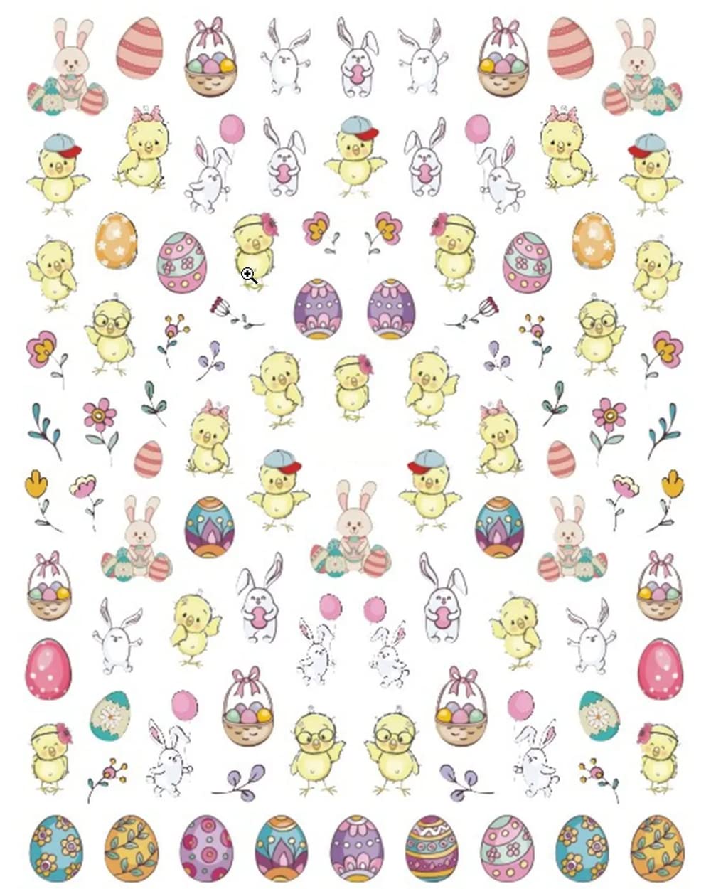 Easter Bunny Nail Stickers – Bunnies, Chicks, Eggs & Bunny Ears – 1 Sheet | Spring Nail Decals | Autocollants pour ongles Pâques – Lapins, poussins et œufs colorés