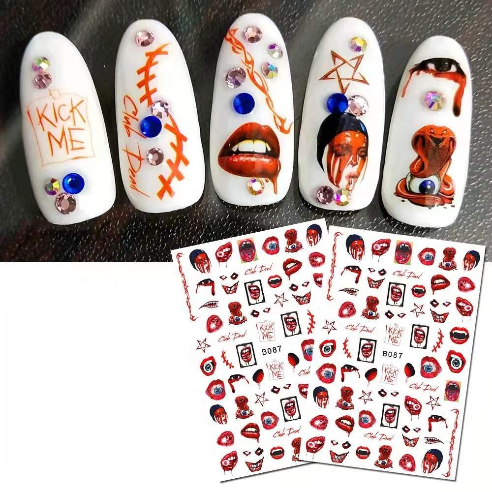 Halloween Nail Stickers - scars - lips - eyes Eyeballs scratch goth - Nail Decal Punk Gothic Rockabilly Nail Wrap Decals Sticker Nail Art