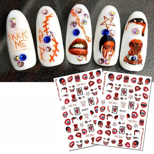 Halloween Nail Stickers - scars - lips - eyes Eyeballs scratch goth - Nail Decal Punk Gothic Rockabilly Nail Wrap Decals Sticker Nail Art