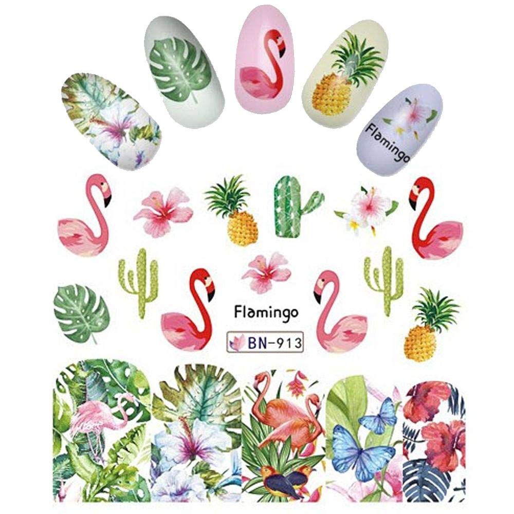 Tropical iNspired Nail Wraps Hibiscus Flowers and Leaves Decals Sticker Salon Quality Nail Art - 1 Sheet