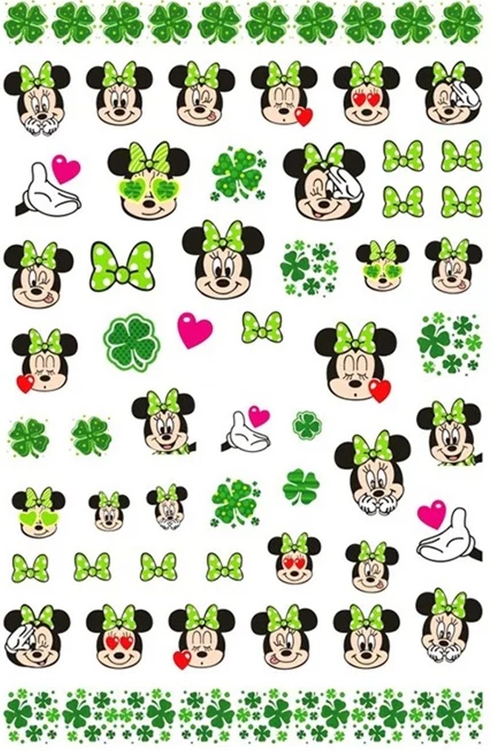 Green Nail Stickers - Sparkle Shine on St. Paddy's Day with Four Leaf Clover Minnie - Nail Art Nail Decals Sticker Nail Stickers Cute Mouse