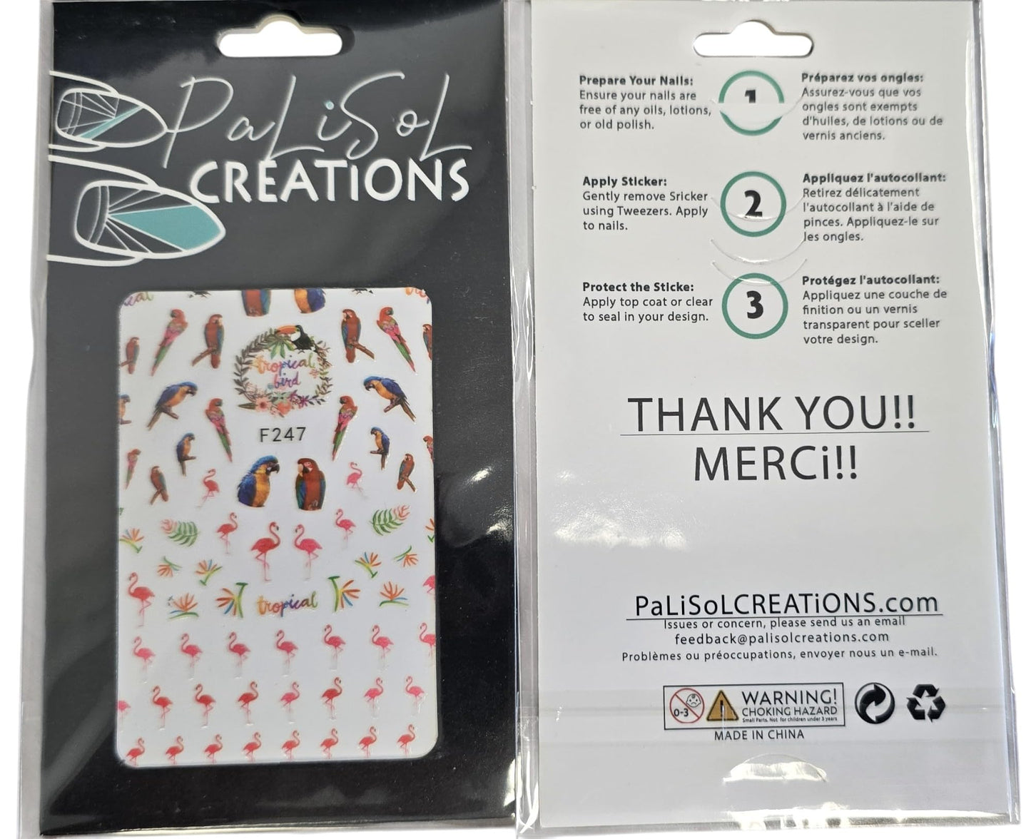 Tropical Parrot Birds Nail Art Stickers with Pink Flamingos, Colorful! Paradise Tucan