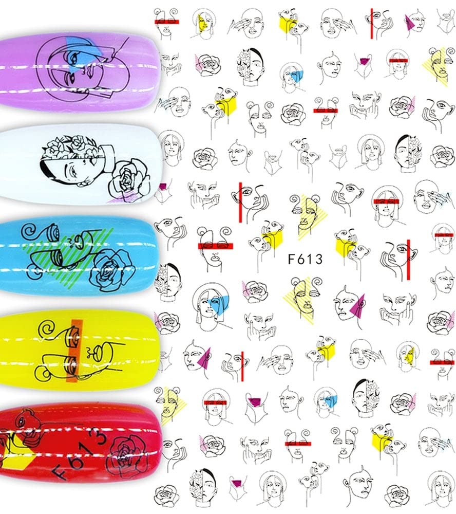 Modern Abstract Face Nail Stickers Artsy Line Art Edgy Fingernail Decals Minimalist Nail Art Designs Autocollants Ongles Art Moderne Visage