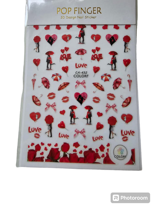 Love at Your Fingertips Valentine Nail Art Stickers - Cartoon Couples, Hearts - Perfect for Valentine's Day - Lips, Umbrella, Kiss Pink Bows