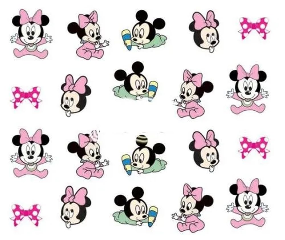 Green Mickey Pink Minnie Babies Nail Art Decals for Playful Nails - Bright Bow Water Decals - Mickey & Minnie - pour ongles
