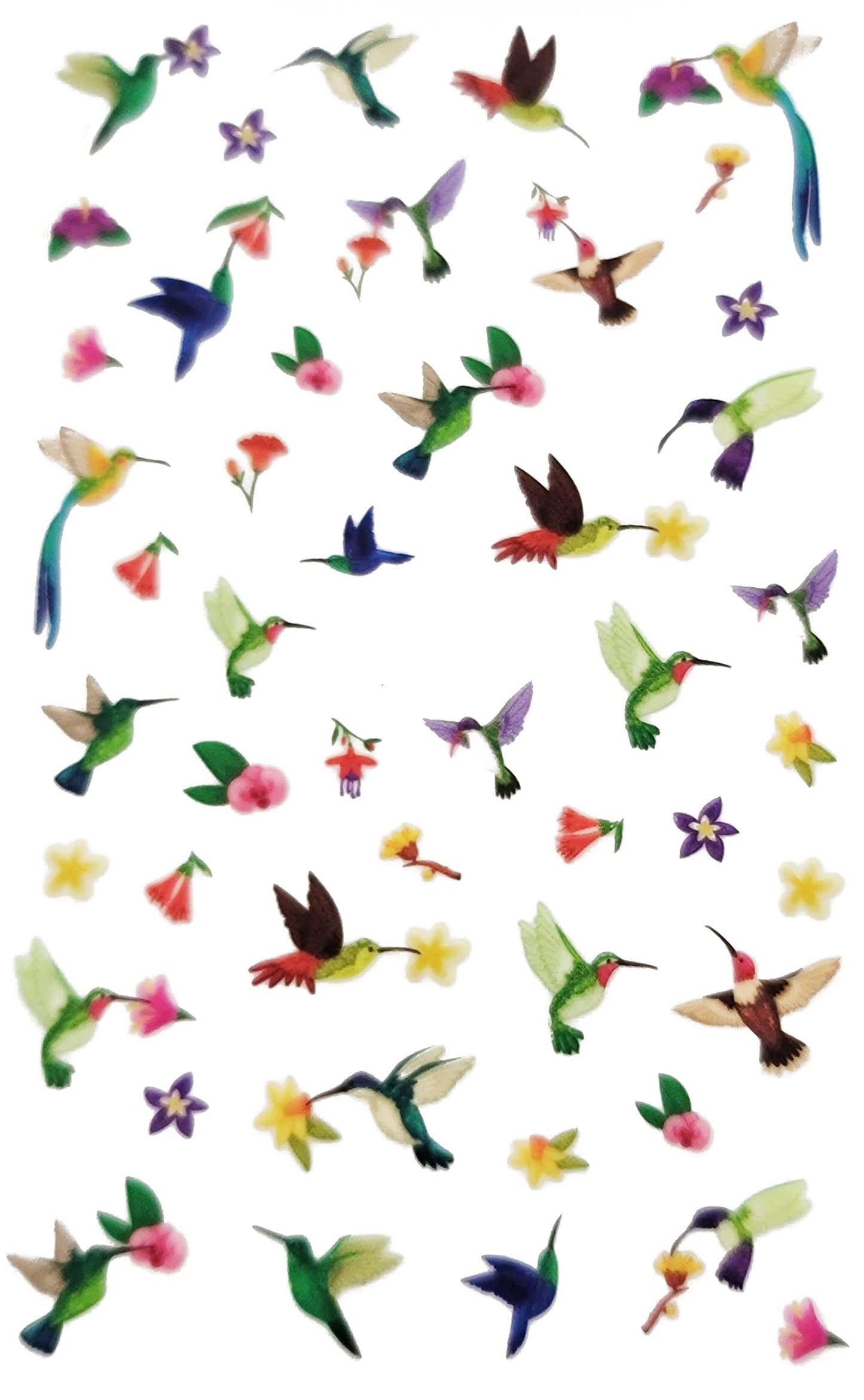 Colorful Hummingbird Nail Art Stickers – Floral Bird Decals with Flowers, Cute Spring Summer Manicure Designs