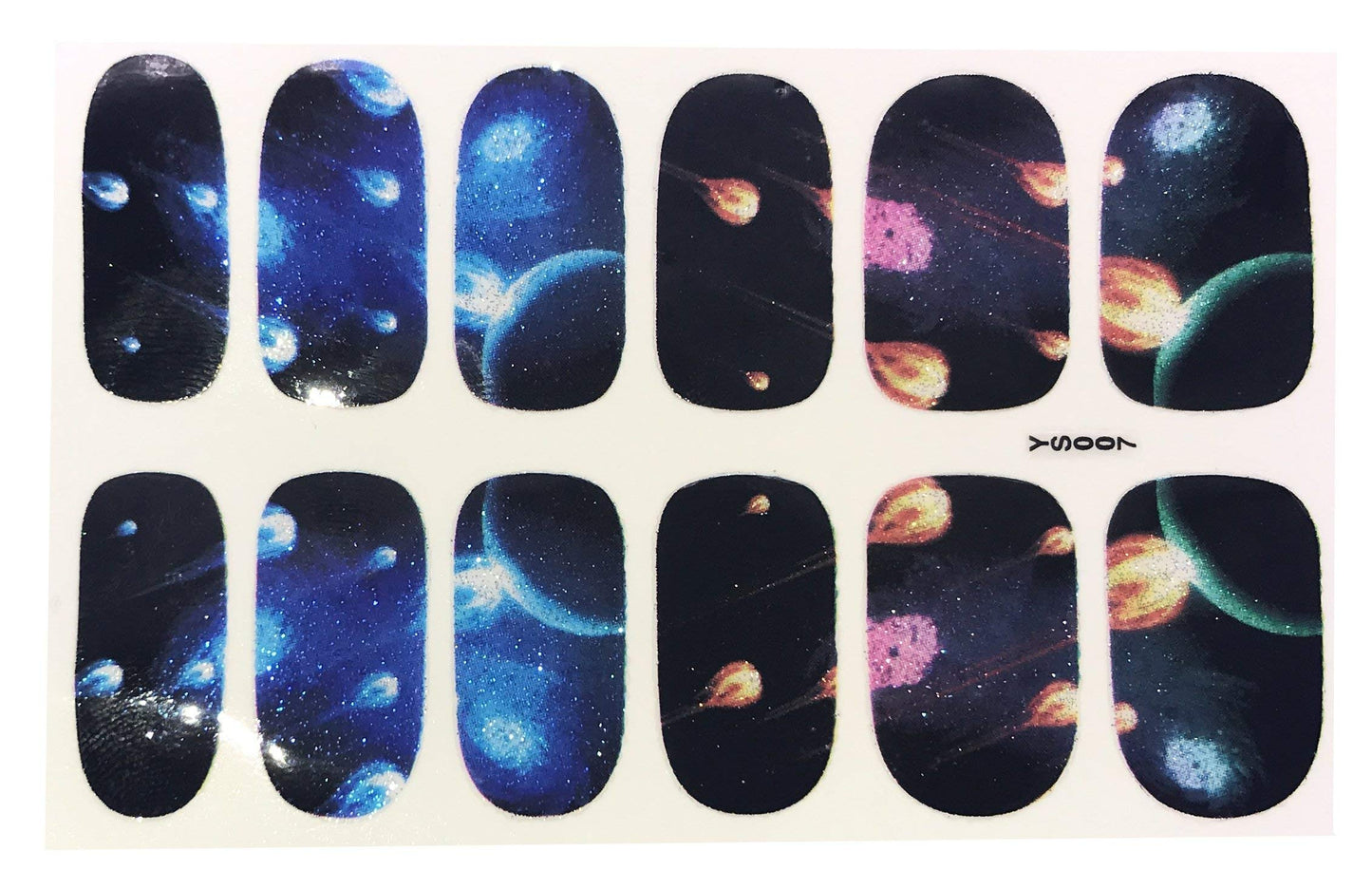 Meteor Galaxy Nail Wraps – Nebula Space Design, Cosmic Planet Nail Art Stickers, Full Sheet Nail Decals
