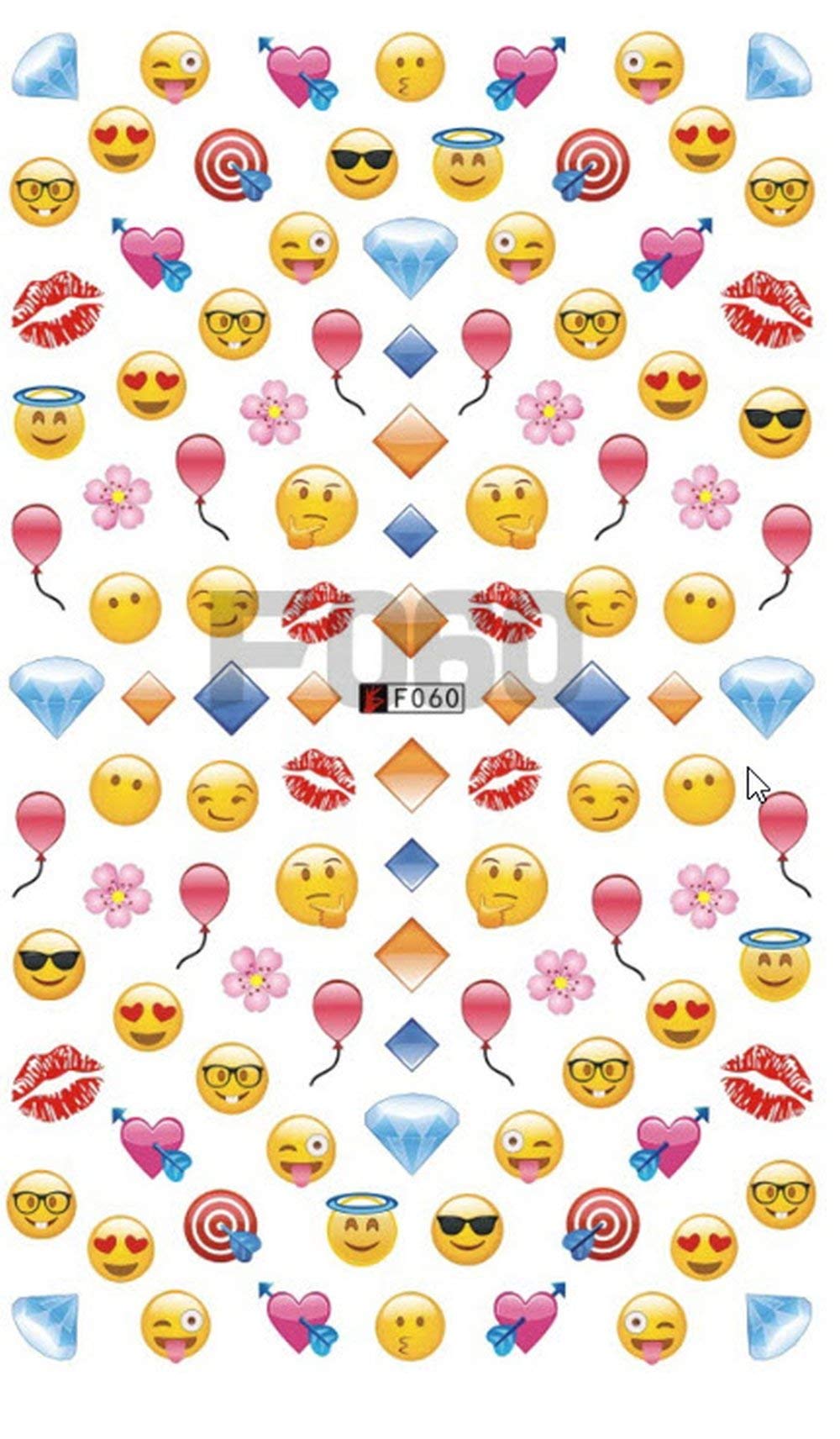 EMOJi Inspired Nail Stickers - Geek, Kiss, Diamond, Smily Face, Love, Heart over 50 Stickers