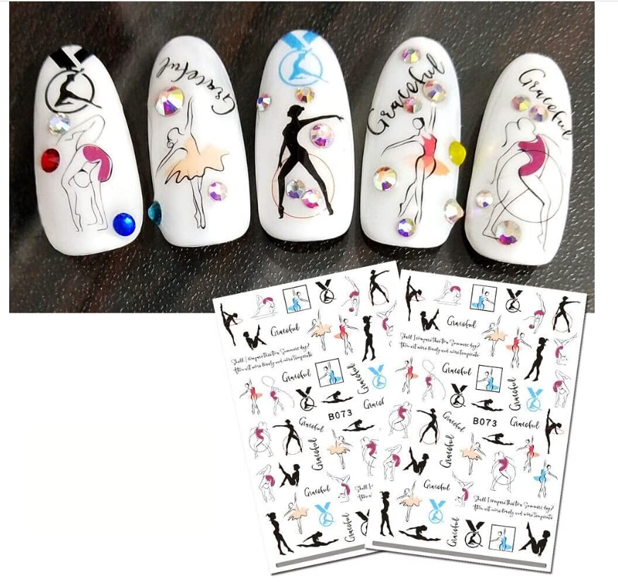 Gymnastics Nail Stickers Gymnast Nail Art Decals Ballet Dancer Nail Stickers Sports Nail Art Gymnastics Theme Nail Designs - Ballerina