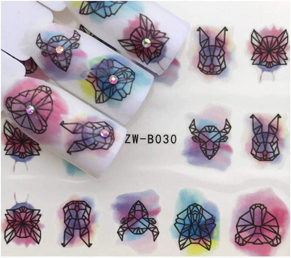 Full Set Black Animal - Fox - Fly - Tiger - Watercolor Nail Sticker Salon Quality Nail Art Nail Wrap Nail Decals - 1 Sheet