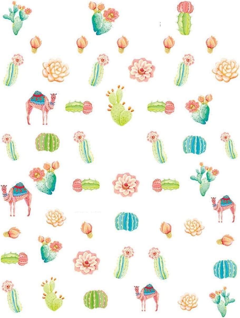 Desert Cactus Camel Nail Stickers Boho Succulent Nail Art Decals Watercolor Desert Plants Nail Art Stickers Bohemian DIY Craft