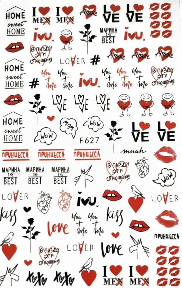Full sheet over 20 decals stickers black red, white, love, home sweet home