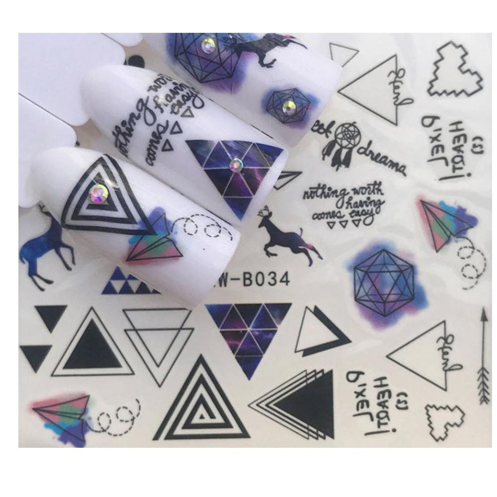 Full sheet black rustic indie nail sticker heart - paper plane - diamonds -deer - salon quality nail art nail wrap nail decals - 1 sheet
