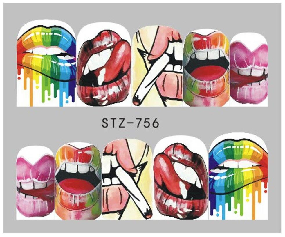 Full Set of 10 Pride Rainbow Punk Gothic Rockabilly Lips Grill Mouth Nail Wrap Decals Sticker Salon Quality Nail Art - 1 Sheet