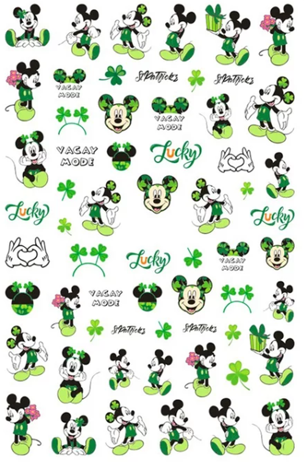 St. Patrick's Day Nail Art Stickers - Bows - Presents - Four-Leaf Clovers Mickey-Minnie Magic! Nail Decals Sticker Nail Stickers Cute Mouse