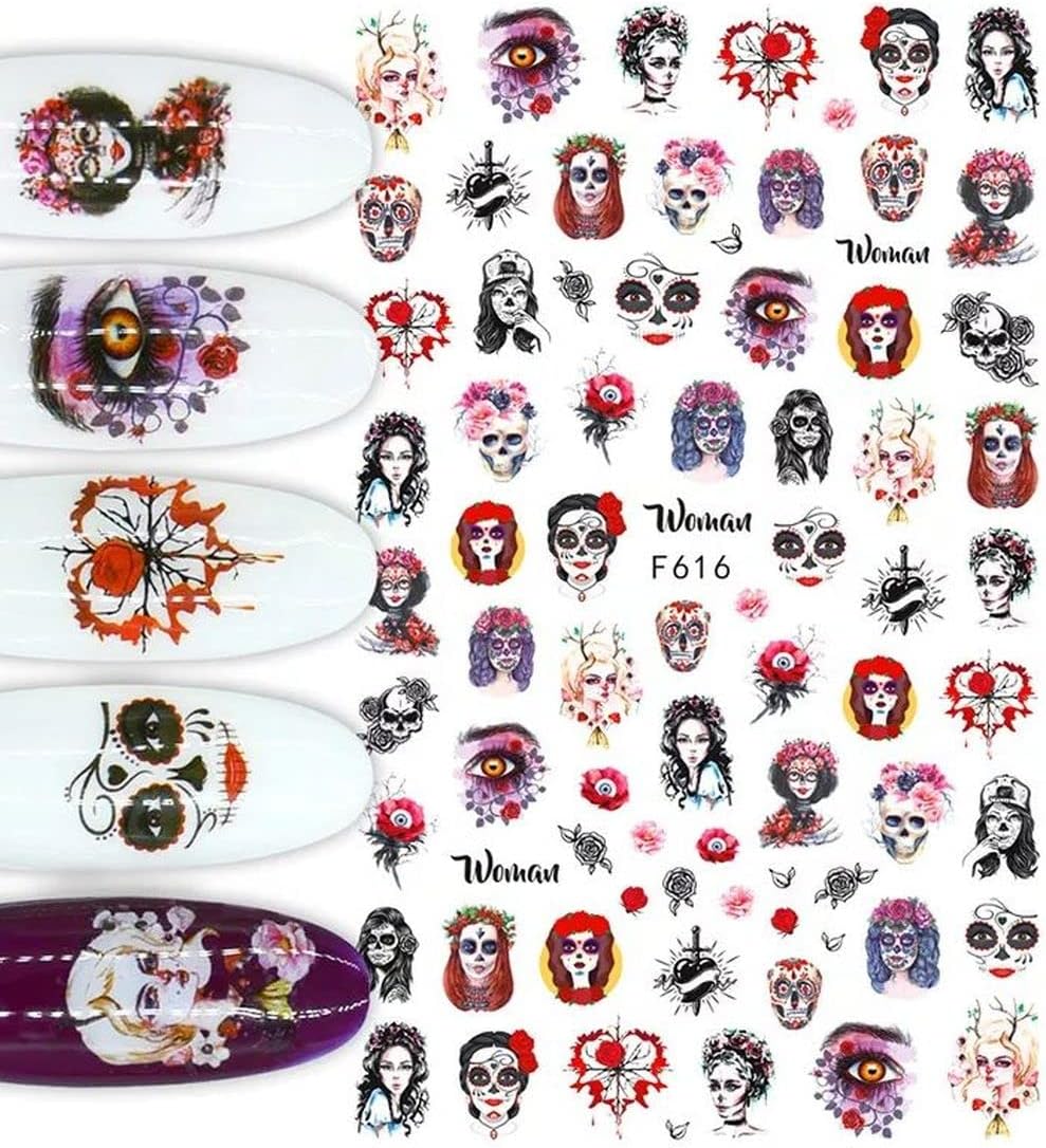 Over 50 Gothic Skull & Floral Halloween Nail Stickers β Day of the Dead Punk Rockabilly Nail Art Decals - Sugar Skulls - Halloween Nail Art