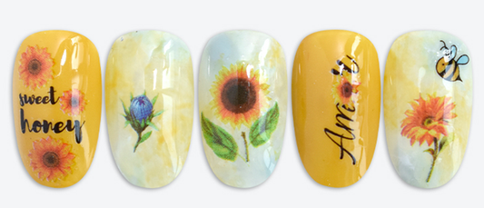 Nothing says Summer more than a Sunflower! Nail Art Stickers – Yellow Flowers, Bees & Good Vibes Summer Decals for Manicure Designs yellow