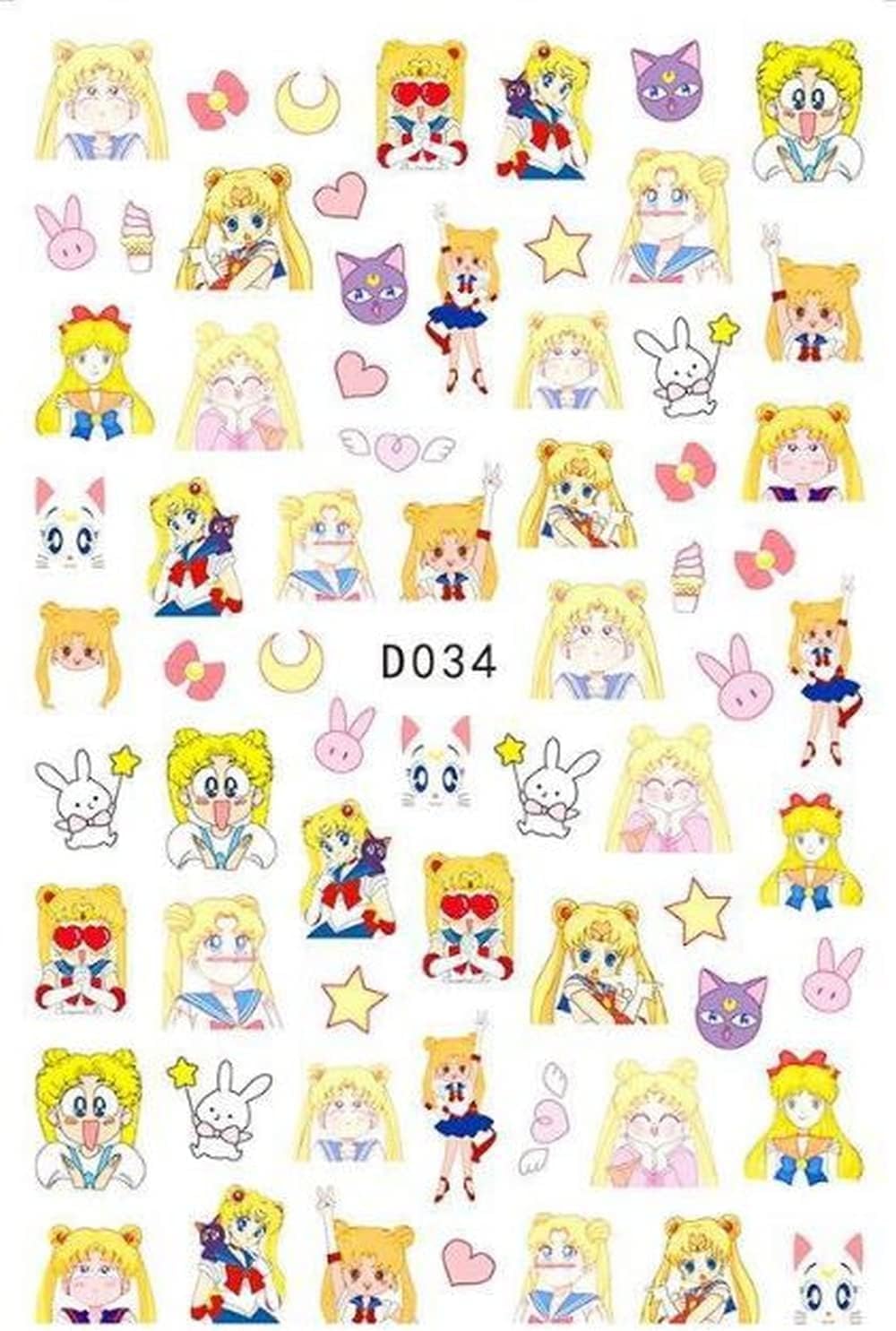 Sailor Anime Moon Kawaii Nail Stickers - Manga Cartoon - Geek, Love, Heart, Bows, Sailor Jupiter Stickers Kawaii - Moon Pink