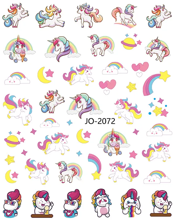 Unicorn Rainbow Nail Art Stickers – Fairy Tale Inspired Unicorns, Stars, Moons & Planet Decals for Magical Manicure Designs -Pony