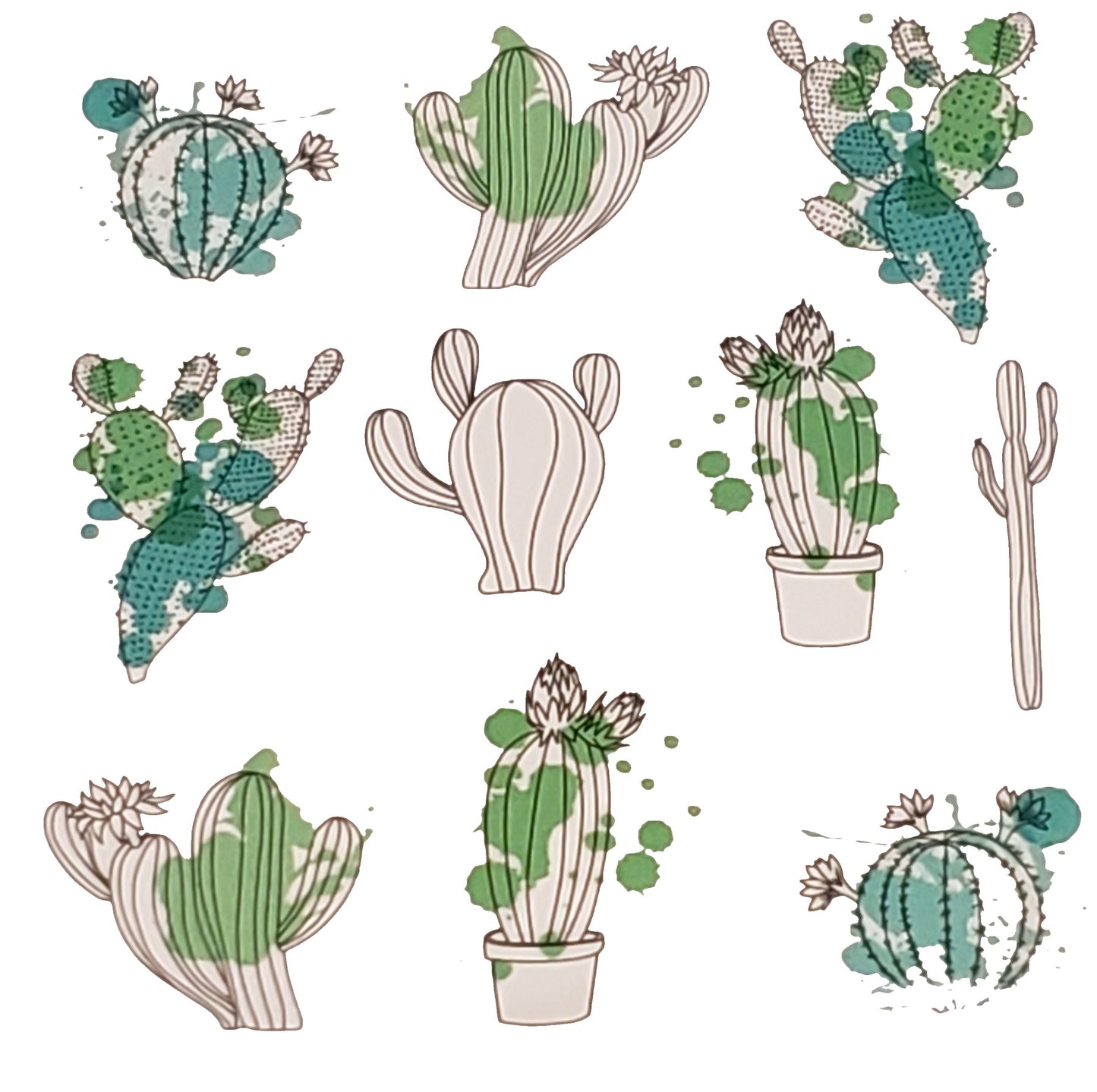Watercolor Cactus Nail Decals Desert Succulent Boho Nail Art Stickers Green Cactus Water Transfer Decals Summer Western Nails DIY Craft