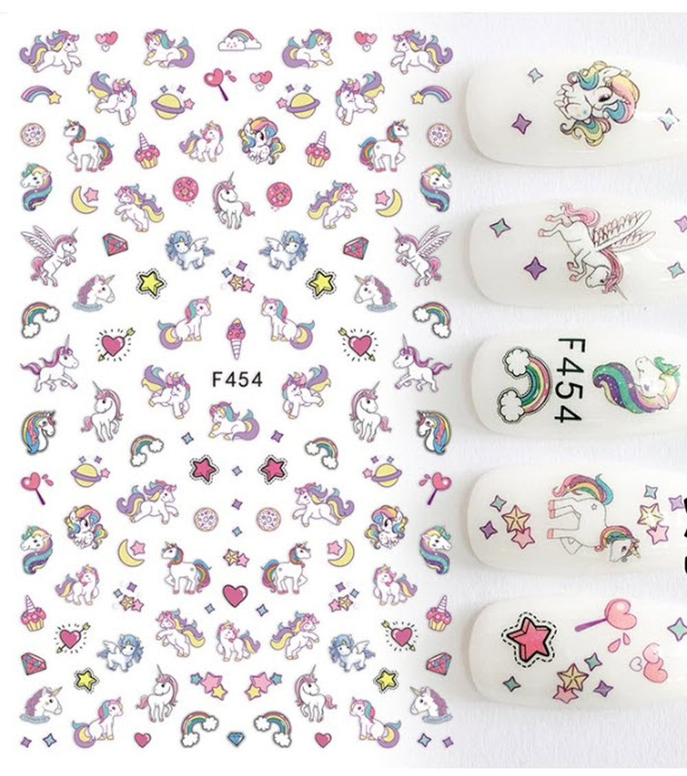 Unicorn Nail Stickers – Cute Rainbow Unicorn Nail Art Stickers – Kawaii Nail Decals – Cartoon Nail Designs – Kids Nail Art – Fantasy Nails