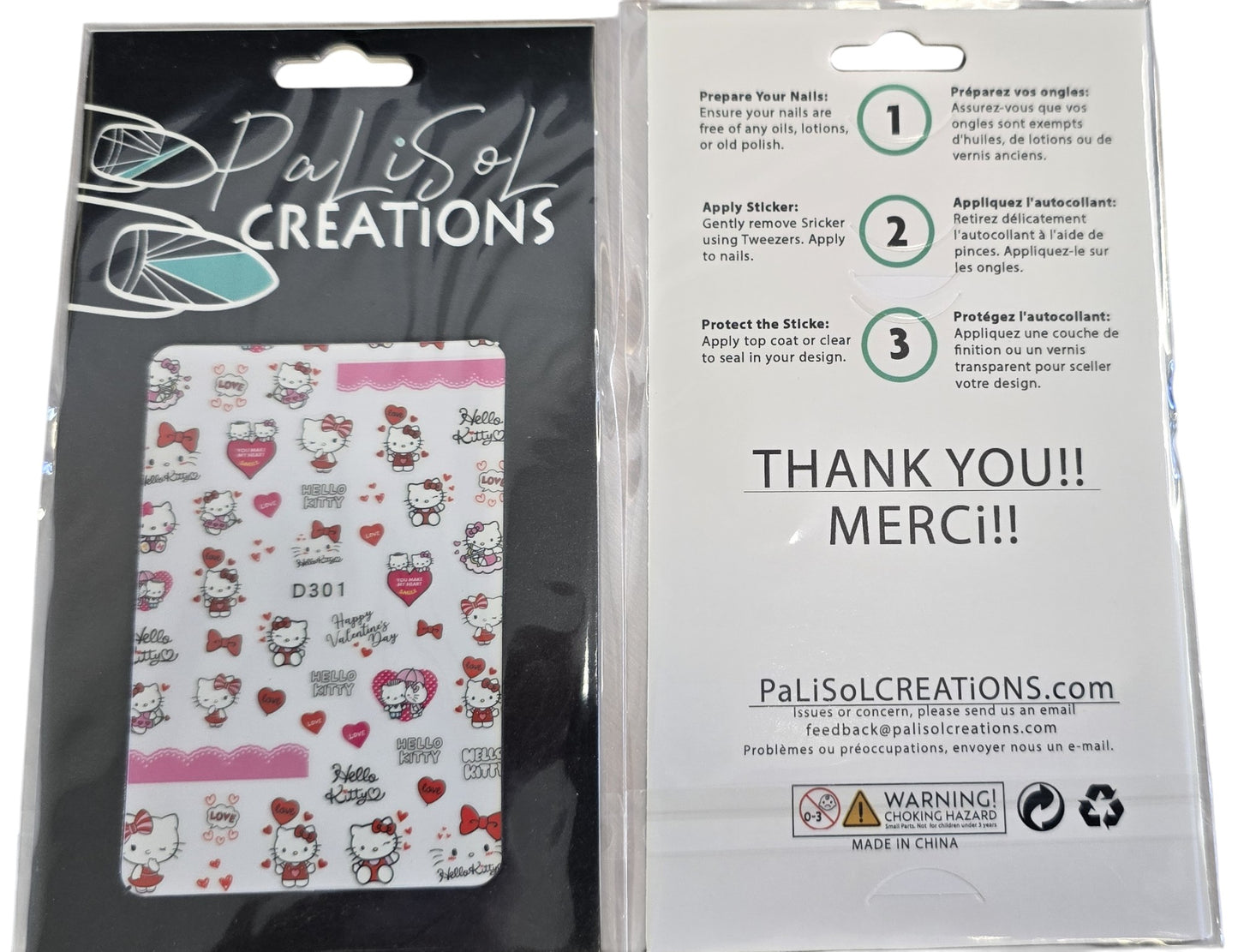 Kitty Nail Stickers - Perfect for Valentine's Day - Cute Red Bow Cat, Hearts & Love Balloons, Pink Kawaii Nail Art Decals Heart Hot Pink