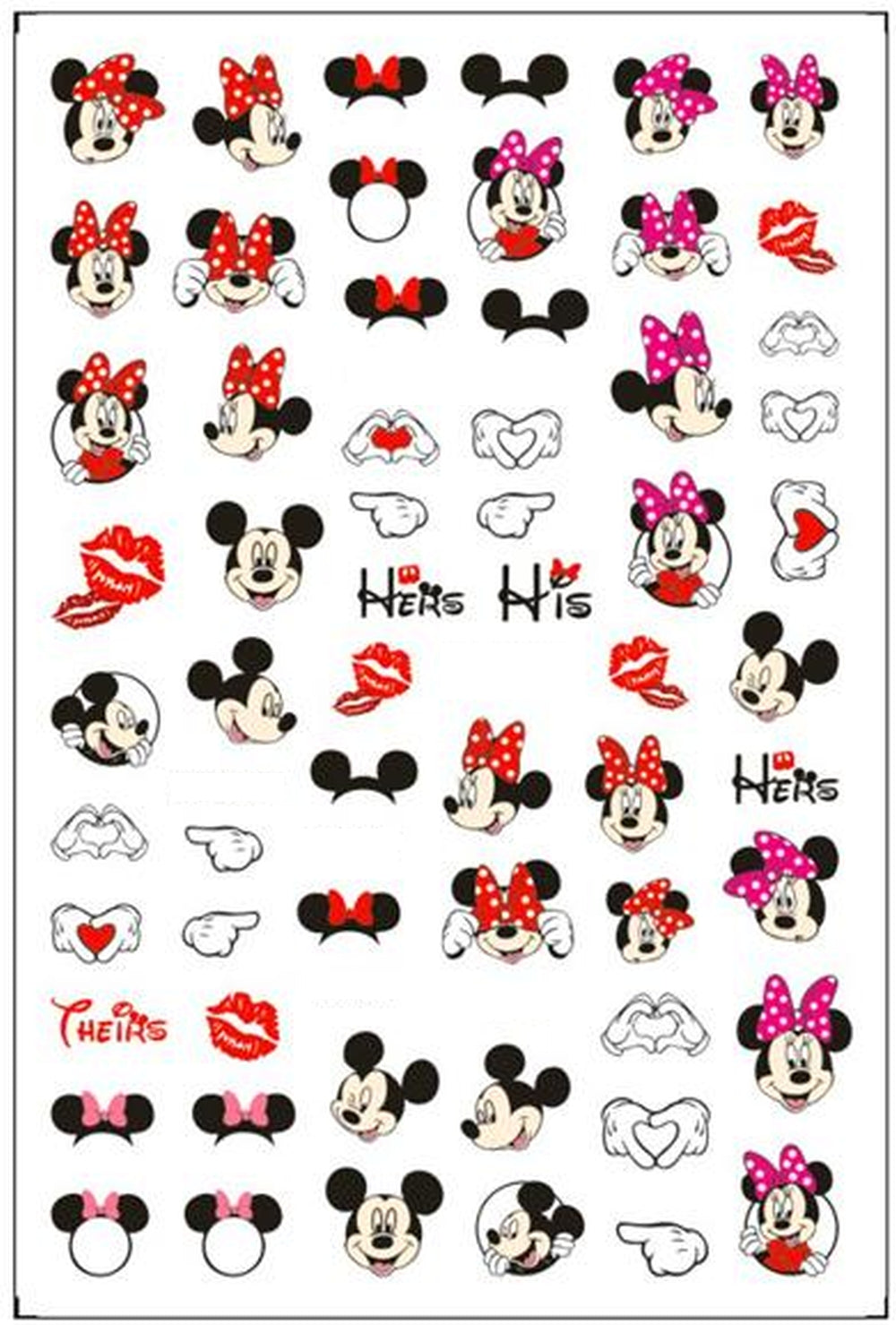 His and Hers Love Cute Minnie Mickey Lips Kisses Nail Decals Sticker Nail Art - Kiss Heart Hands Ears - Wedding Nail Stickers Cute Mouse