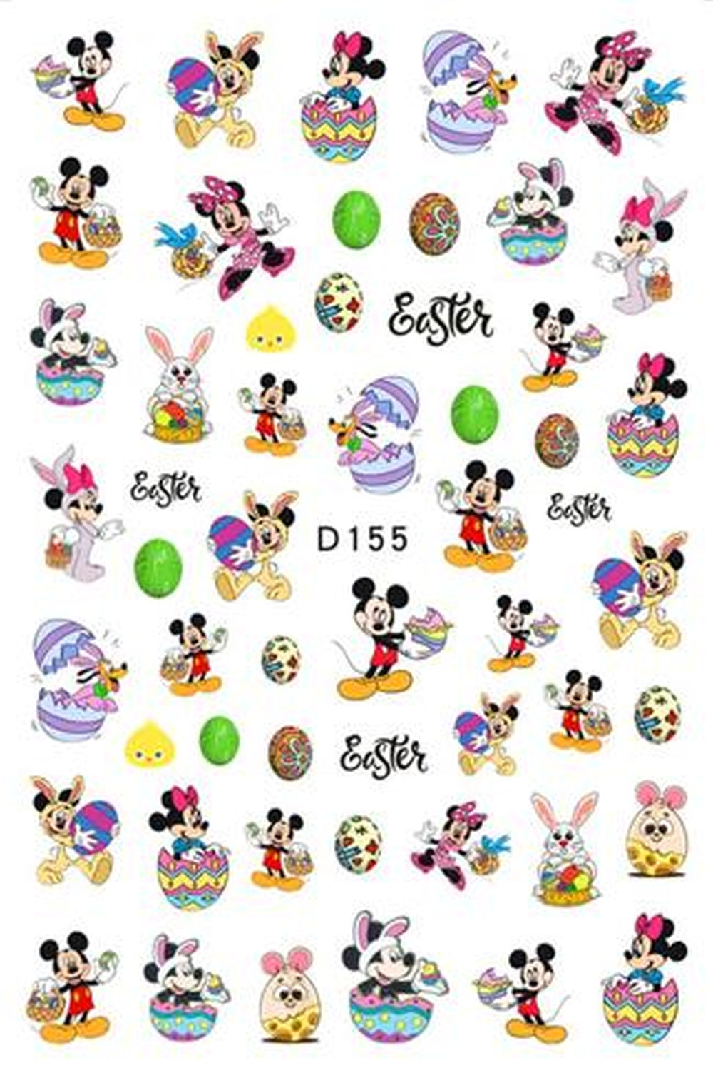Mickey & Minnie Bright Playful Easter Mickey Nail Stickers Featuring funny Bunny Ears, Colorful Easter Eggs, and bunnies -