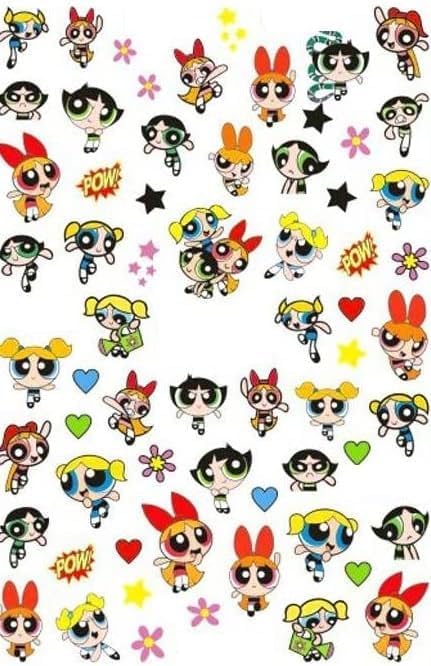 Superhero Cartoon Girl Nail Art Stickers, Cute Power Girl Inspired Nail Decals, Colorful Comic Style DIY Manicure Stickers Power puff Girls