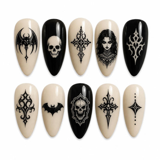 Gothic Nail Art Stickers | Black Bat Skull Nail Decals | Dark Gothic Nail Art | Alternative Metal Nail Stickers | Halloween Nail Decals