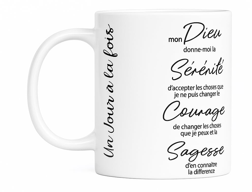 12 oz Handmade Recovery Mug – Unity • Service • Recovery Design + French Serenity Prayer/Tasse faite à la Main 12 oz – Unité • Service • Rétablissement + Prière de la Sérénité