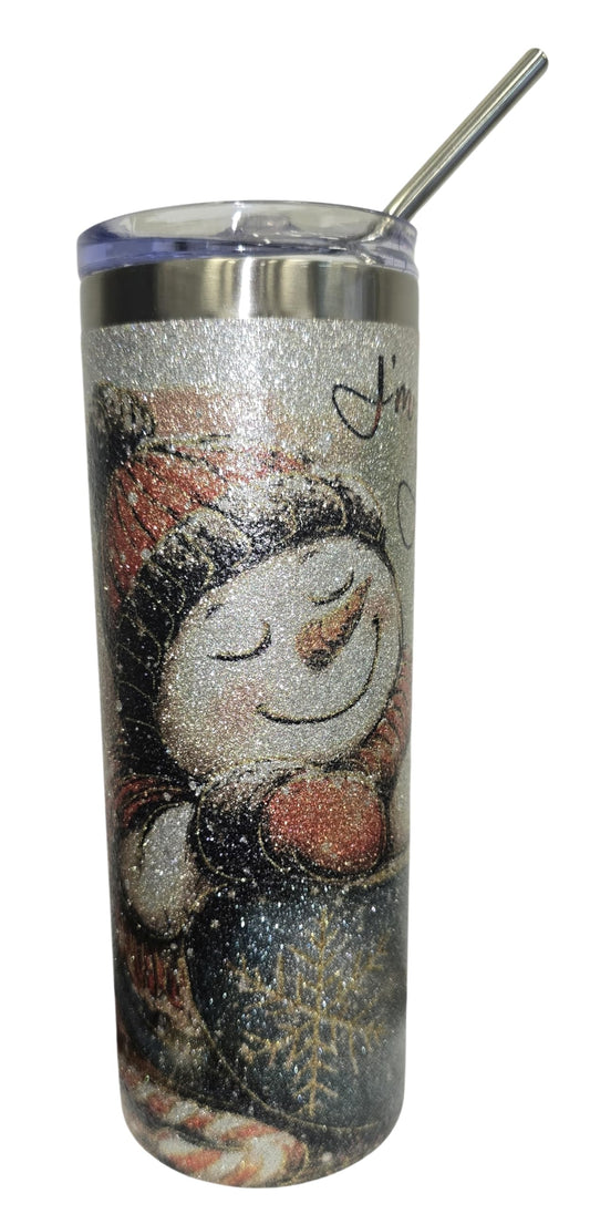 20oz Glitter “I’m Having a Meltdown” Snowman Tumbler – Funny Winter Cup with Sip Lid & Metal Straw/Gobelet Hivernal Drôle 20oz Pailleté Bonhomme de neigeJe Fais Une Fonte