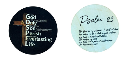 Handmade 20oz Black Insulated Tumbler – John 3:16 “Gospel” Scripture with Cross – Includes Matching Coaster – Christian Gift Mug – Cadeau Chrétien