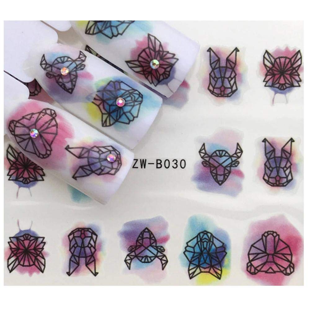 Full Set Black Animal - Fox - Fly - Tiger - Watercolor Nail Sticker Salon Quality Nail Art Nail Wrap Nail Decals - 1 Sheet