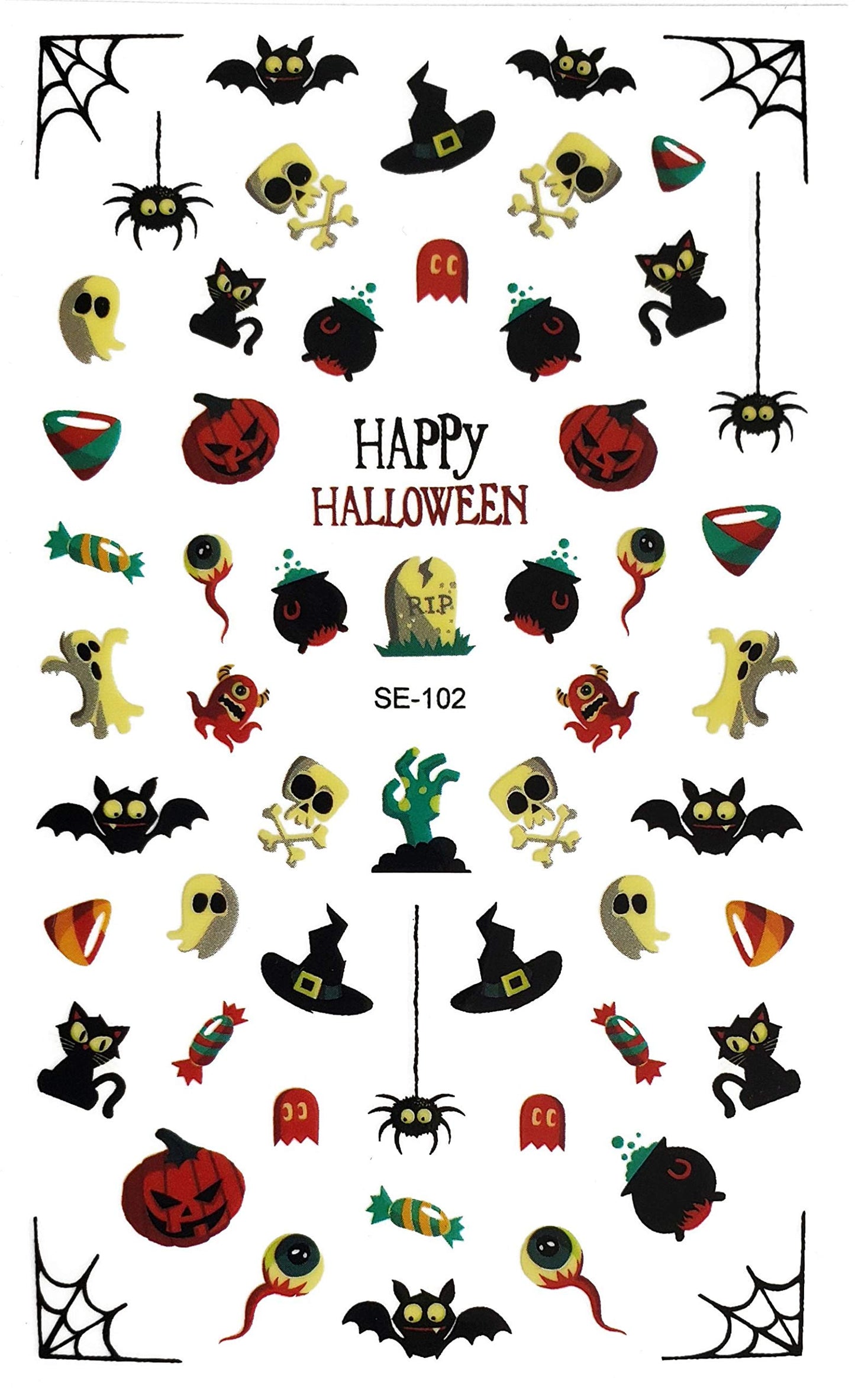 50+ Halloween Green Orange Pumpkins and Bats Nail Decals Sticker Salon Quality Nail Art