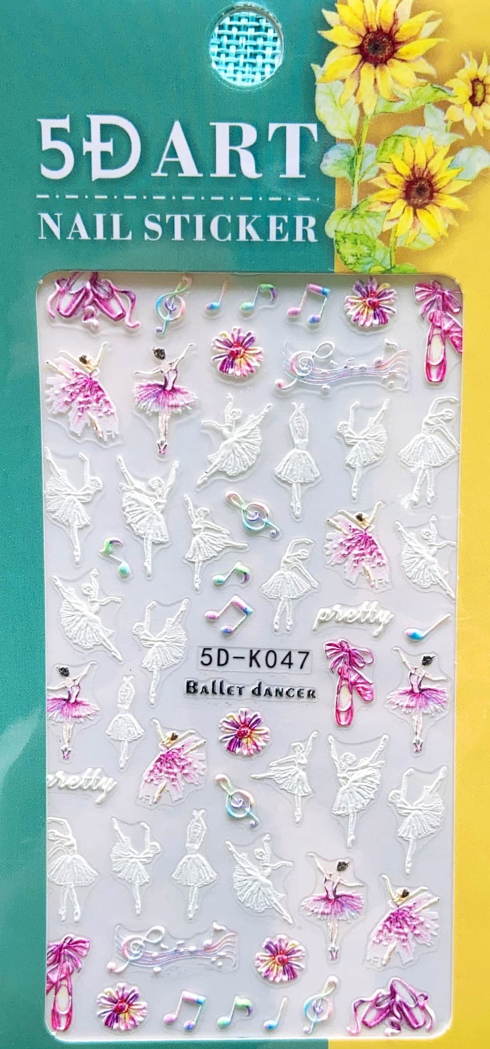 5D Pink and Purple Ballerina Inspired fingernail Art Along with White Ballerinas and Musical Notes - Music