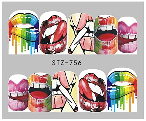 Full Set of 10 Pride Rainbow Punk Gothic Rockabilly Lips Grill Mouth Nail Wrap Decals Sticker Salon Quality Nail Art - 1 Sheet