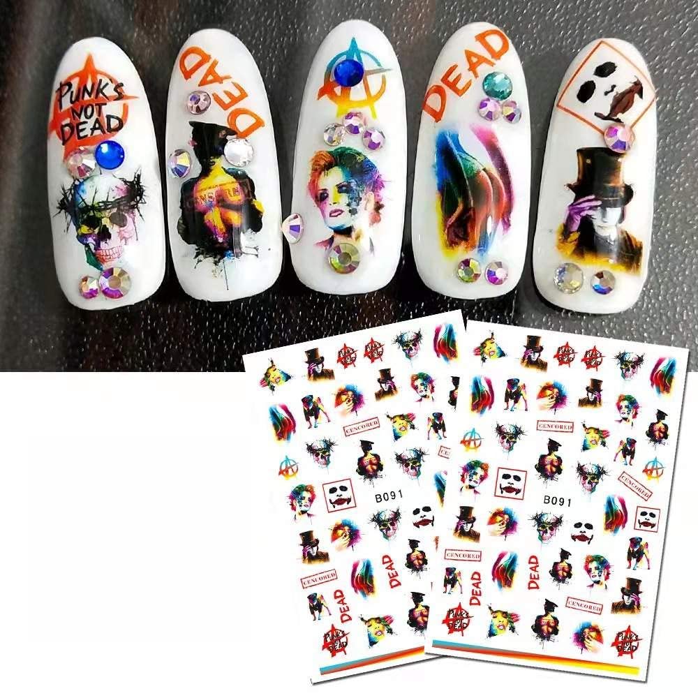 Happy Halloween Trick or treat Joker, Grundge, Steampunk inspired gothic fingernail stickert for nail art DEAD