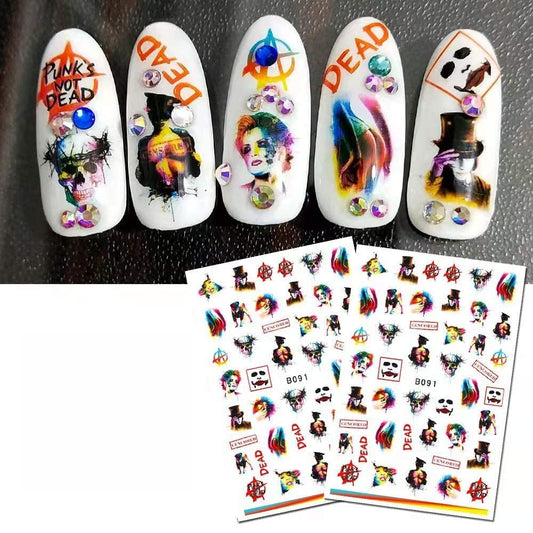 Happy Halloween Trick or treat Joker, Grundge, Steampunk inspired gothic fingernail stickert for nail art DEAD