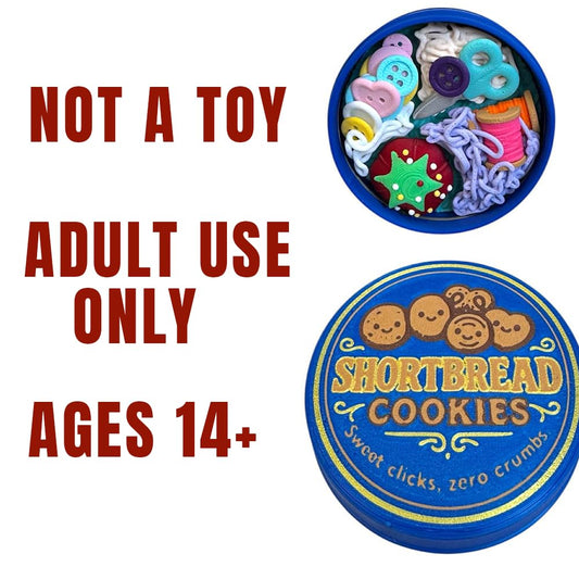 NOT A TOY – Shortbread Cookie Tin–Style Adult Desk Fidget (Blue), Decorative Stress-Relief Clicker, Ages 14+ Accessoire Sensoriel de Bureau Décoratif - Tactile desk accessory - Sensory desk object