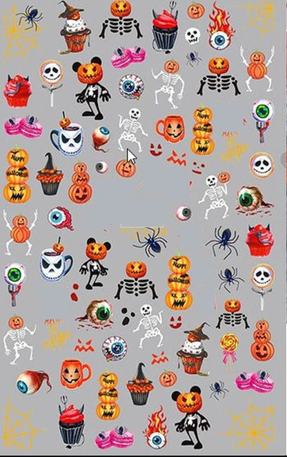 Over 50 Halloween Nail Stickers - Pumpkin - Mickey - Cupcakes - Candies - Witch Hat - EyEballs Nail Decal Punk Gothic Rockabilly Nail Wrap Decals Sticker Nail Art - Great for Halloween!