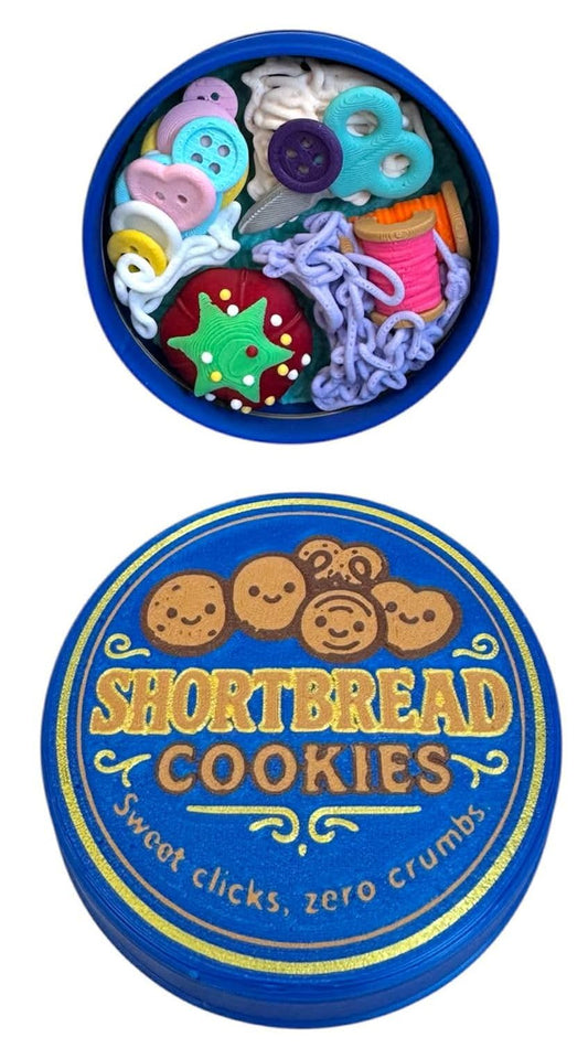 NOT A TOY – Shortbread Cookie Tin–Style Adult Desk Fidget (Blue), Decorative Stress-Relief Clicker, Ages 14+ Accessoire Sensoriel de Bureau Décoratif - Tactile desk accessory - Sensory desk object