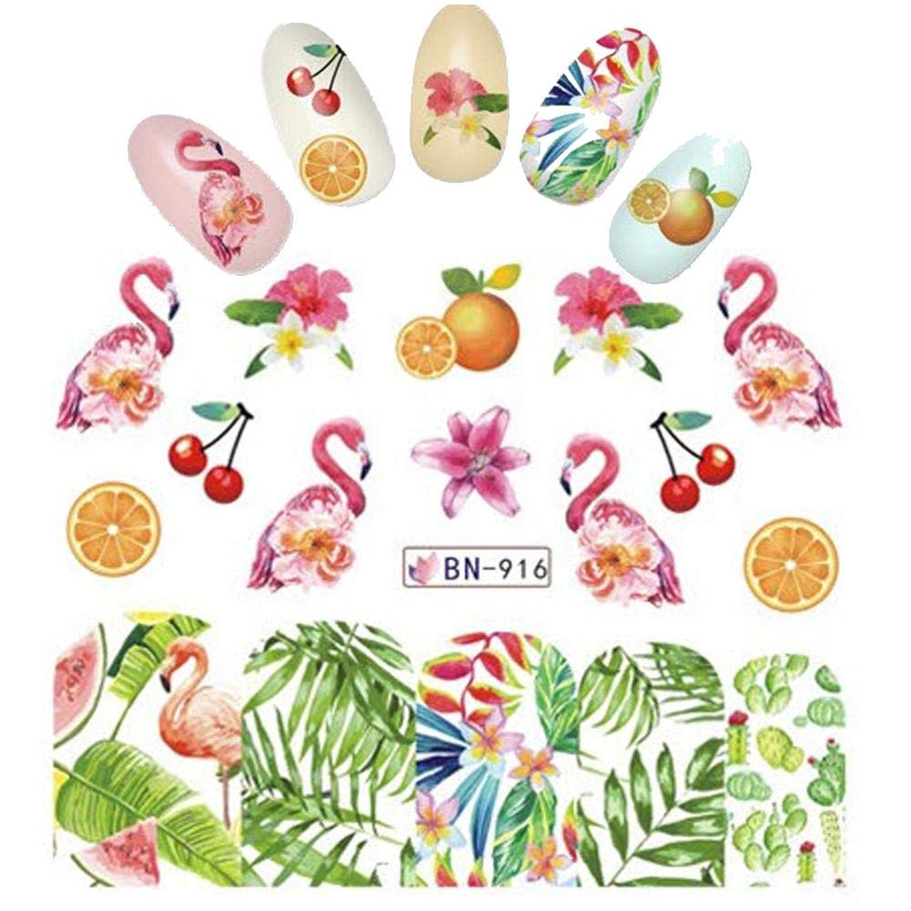 Cherry Orange Watermelon Pink Flamingo Nail Wrap Tropical Decals Sticker Salon Quality Nail Art - 1 Sheet Cherries