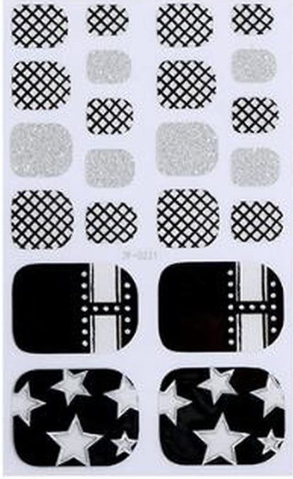 Black Silver Glitter with See-Through Stars Chain Fence with Rhinestone Inspired Look for Your Toes These Very Cute Toe Nail Wraps are Sure to Get You Noticed.
