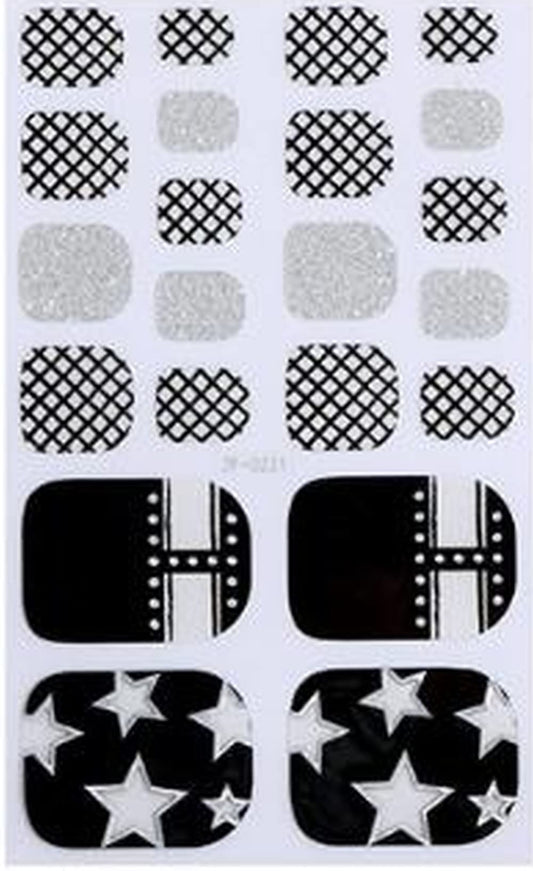 Black Silver Glitter with See-Through Stars Chain Fence with Rhinestone Inspired Look for Your Toes These Very Cute Toe Nail Wraps are Sure to Get You Noticed.