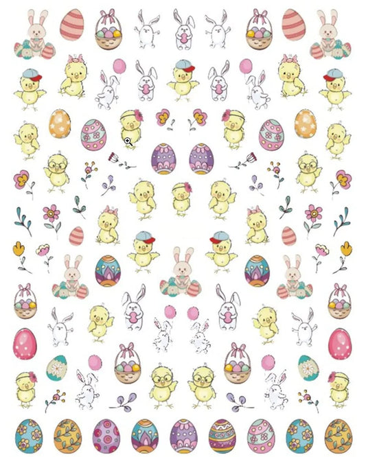 Easter Bunny Nail Stickers – Bunnies, Chicks, Eggs & Bunny Ears – 1 Sheet | Spring Nail Decals | Autocollants pour ongles Pâques – Lapins, poussins et œufs colorés