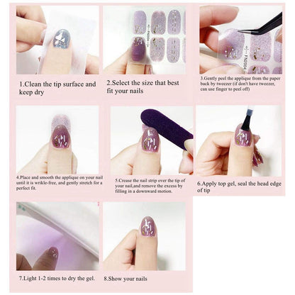 Ombre Metallic Butterfly Nail Wraps with Rhinestones, Stars, and Glitter in Purple and Pink - Perfect for Stunning Nail Art Designs!