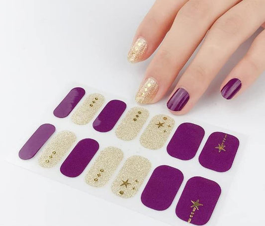 Classy and Elegant Purple Gold Glitter with Stars and Gold Dots
